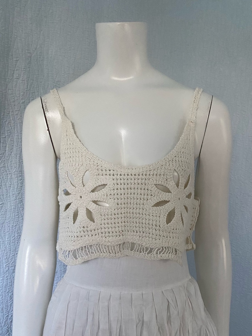 LP Native Rose Crochet NEW Flower Crop Tank Top - Cream Boho Festival  Large